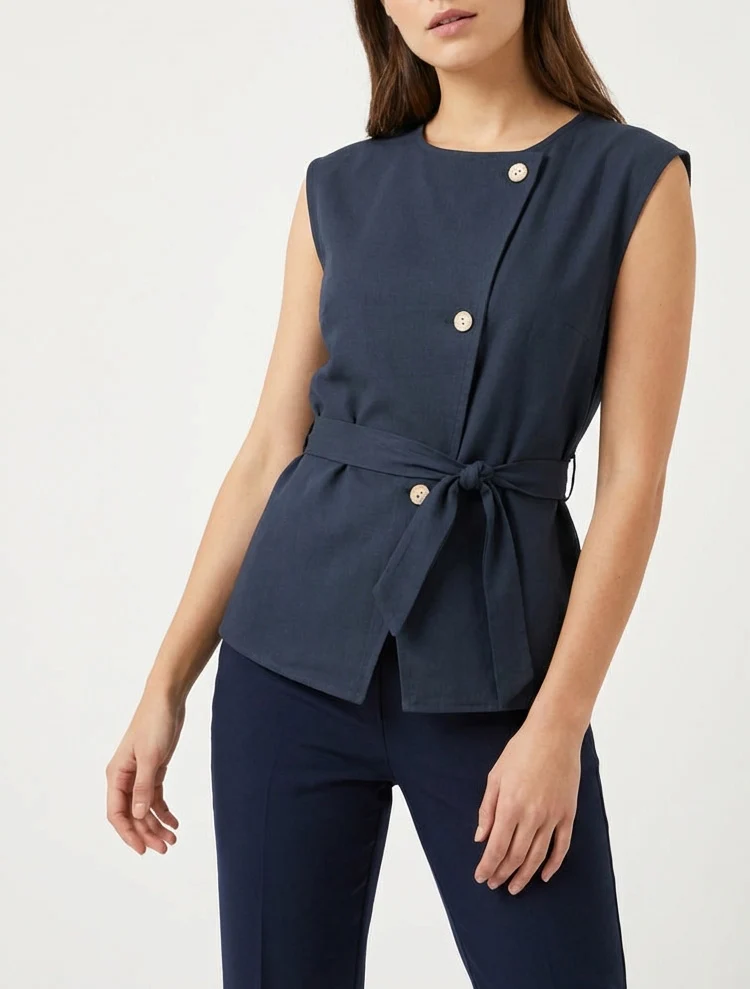 Top boutonné sans manches - Marine