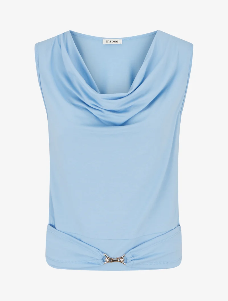 Top uni à empiècement bijou strassé - Bleu ciel