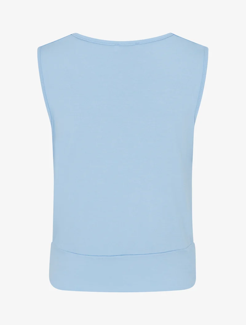 Top uni à empiècement bijou strassé - Bleu ciel