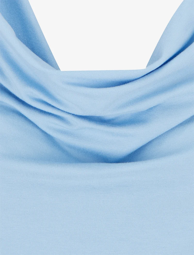 Top uni à empiècement bijou strassé - Bleu ciel
