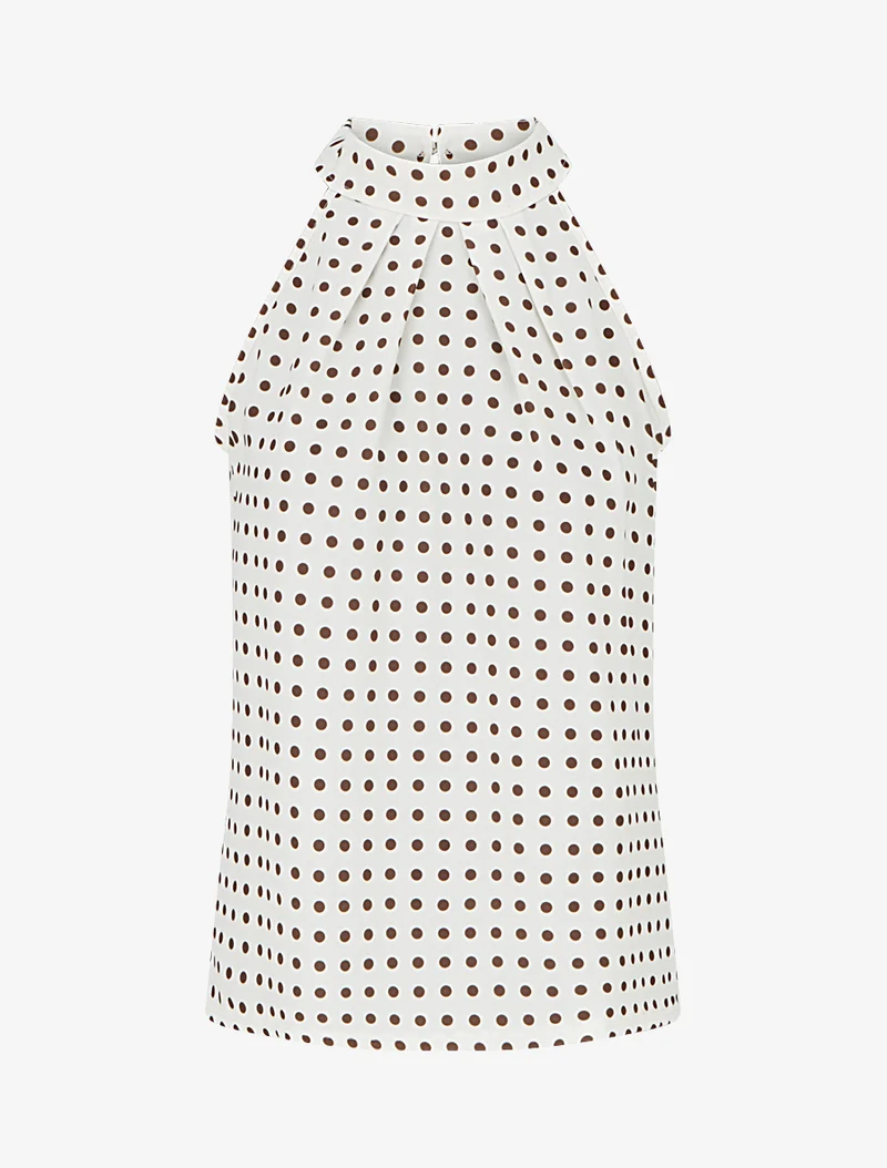 Top sans manches imprimé à pois - Beige