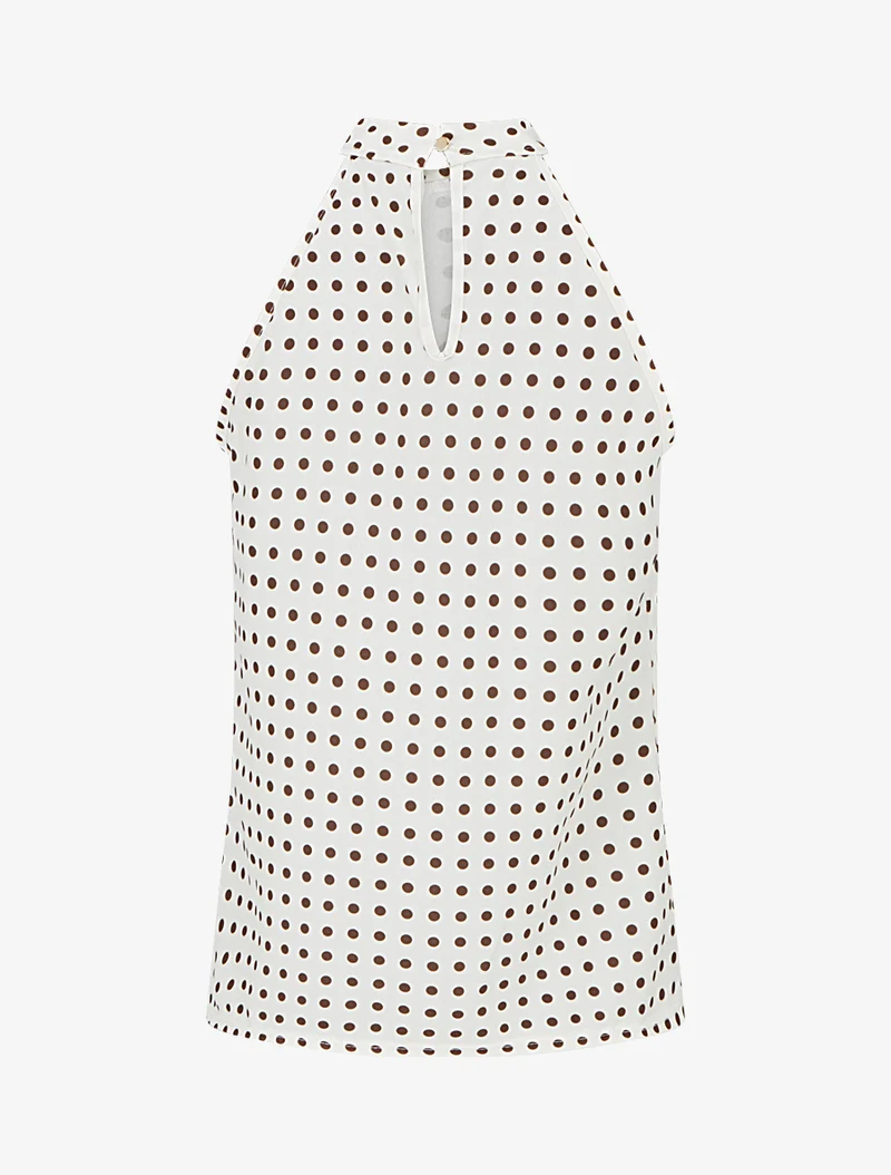Top sans manches imprimé à pois - Beige