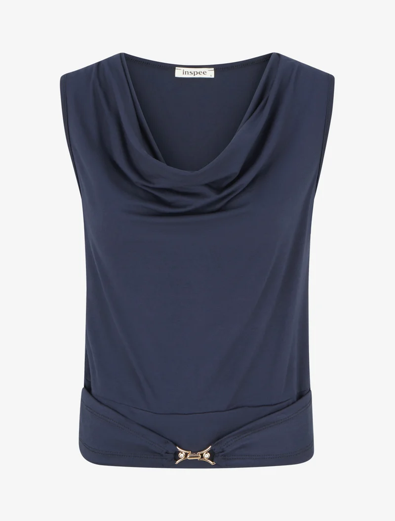 Top uni à empiècement bijou strassé - Marine