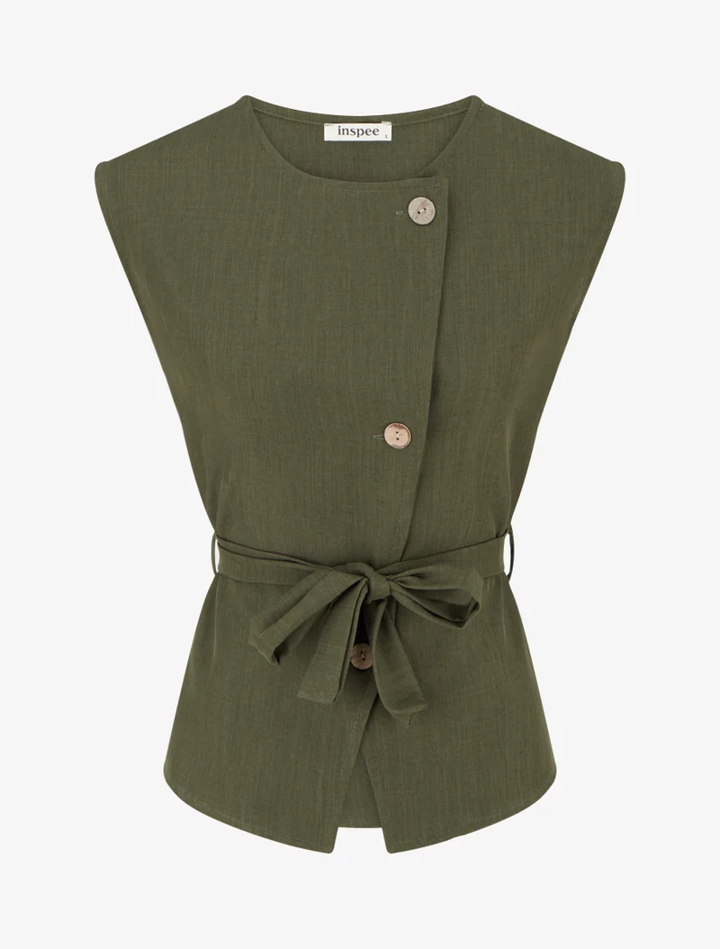 Top boutonné sans manches - Kaki