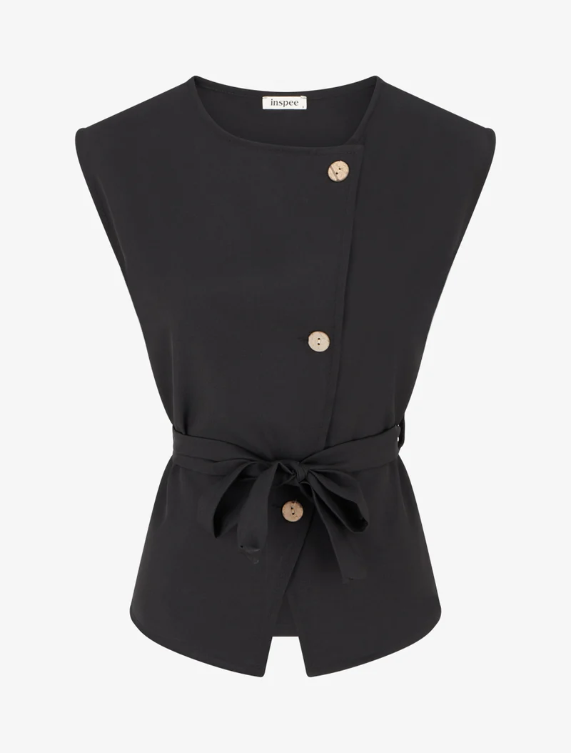 Top boutonné sans manches - Noir