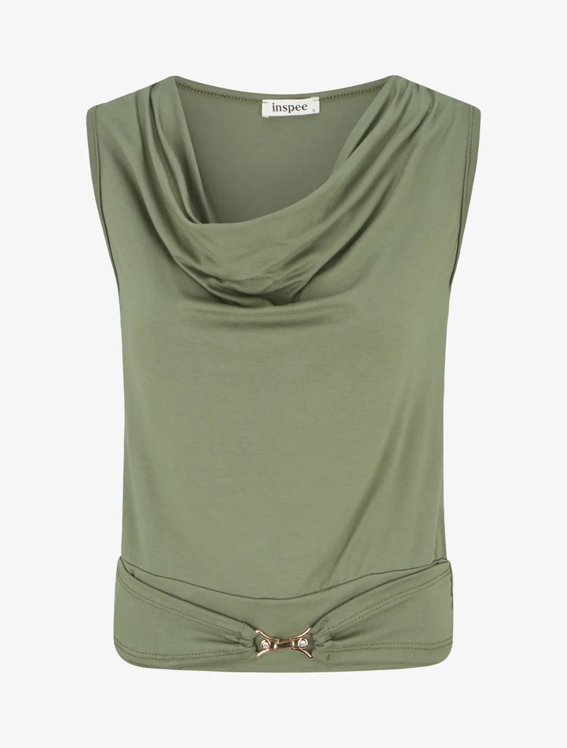 Top uni à empiècement bijou strassé - Kaki