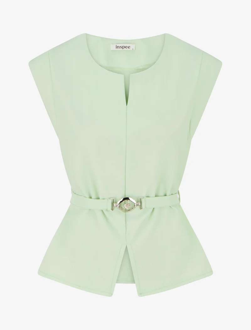 Top uni sans manches à empiècement bijou - Vert pomme