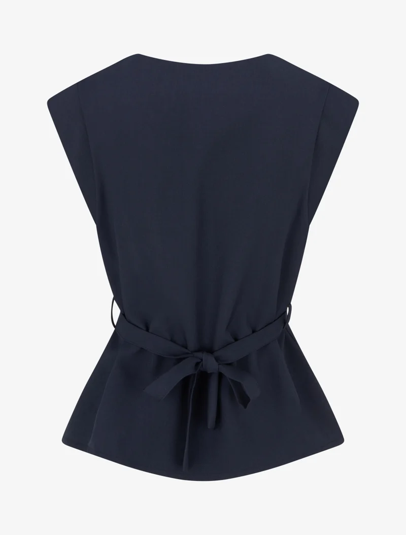 Top uni sans manches à empiècement bijou - Marine