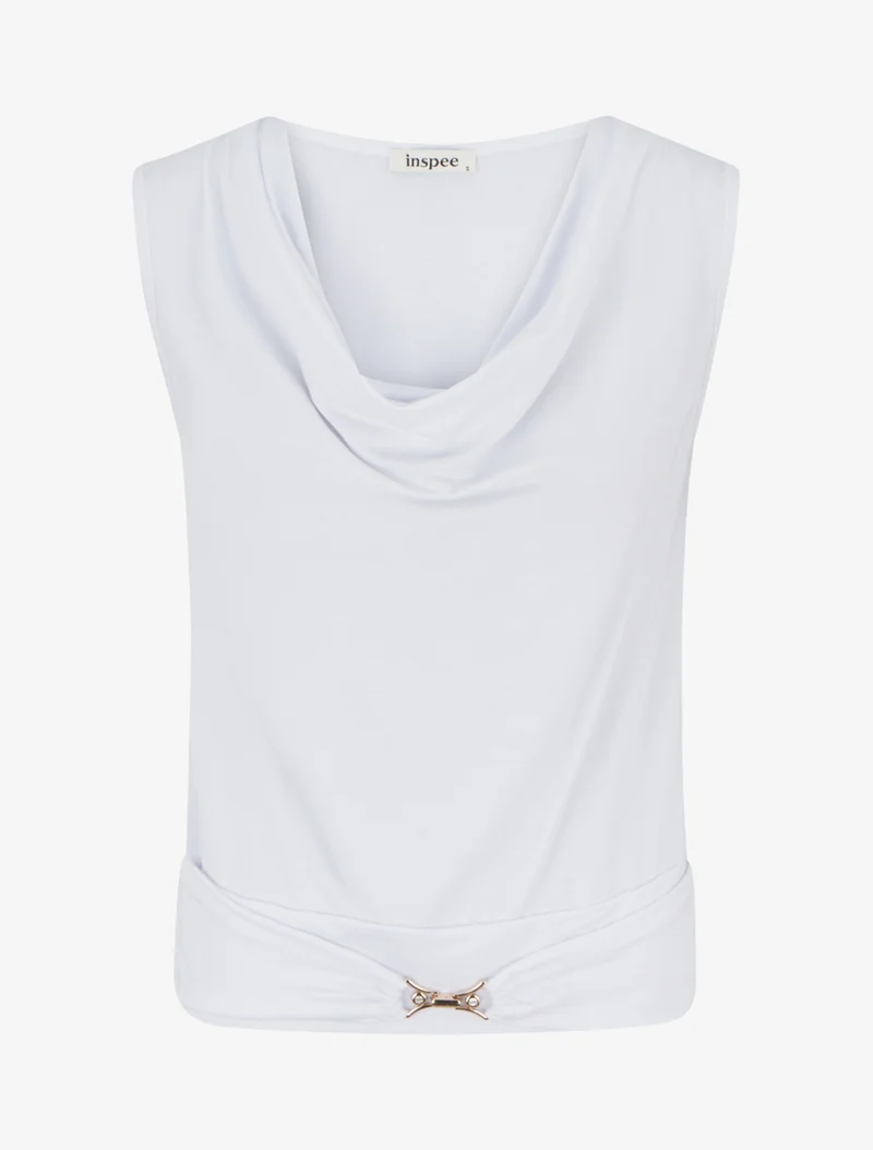 Top uni à empiècement bijou strassé - Blanc