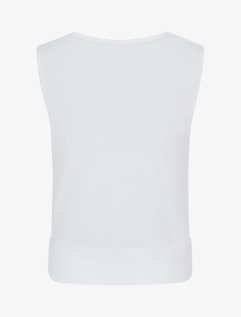 Top uni à empiècement bijou strassé - Blanc