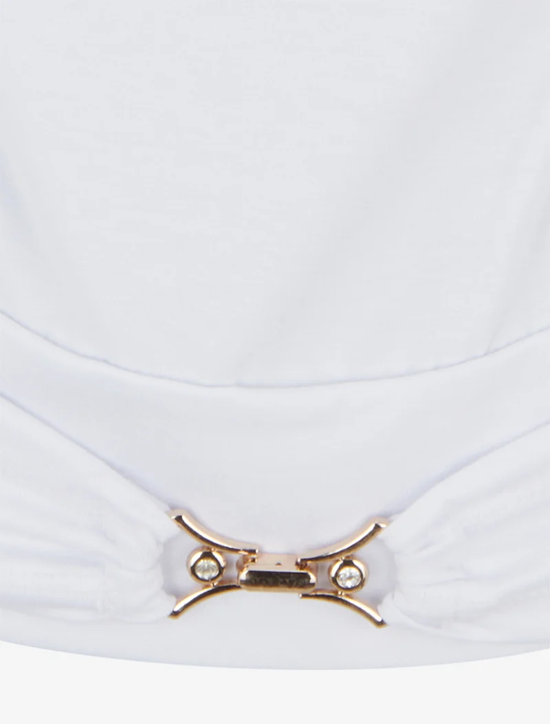 Top uni à empiècement bijou strassé - Blanc