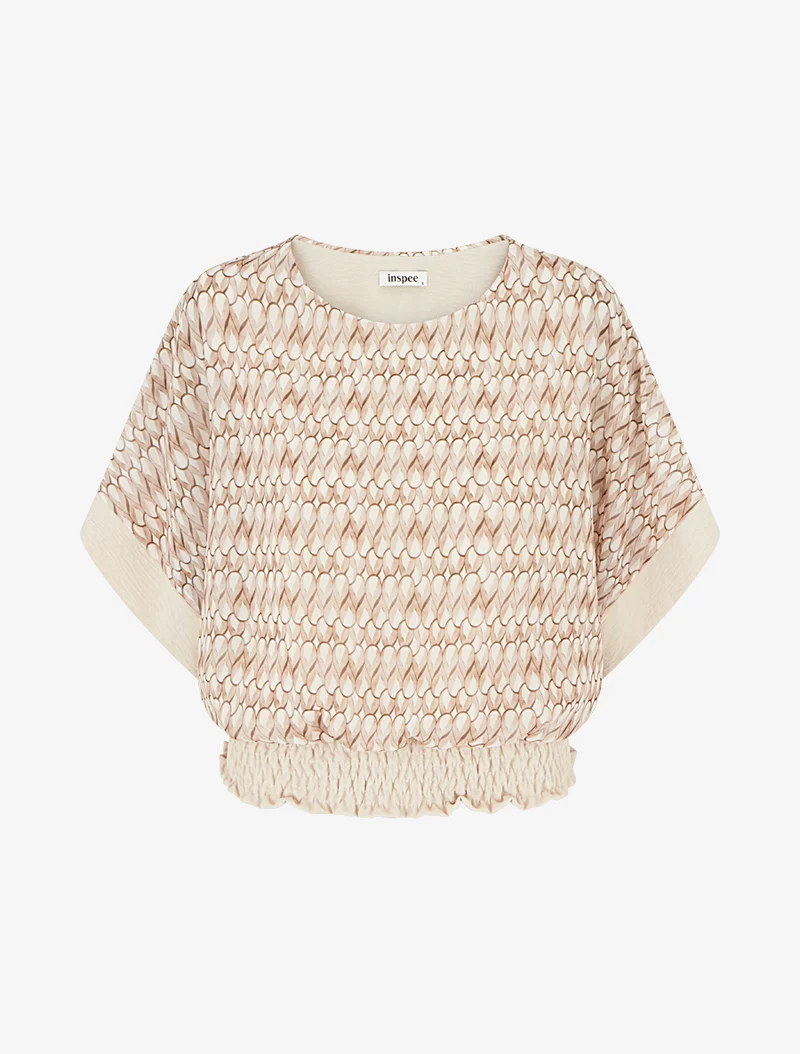 Top imprimé fantaisie à manches chauves-souris - Beige