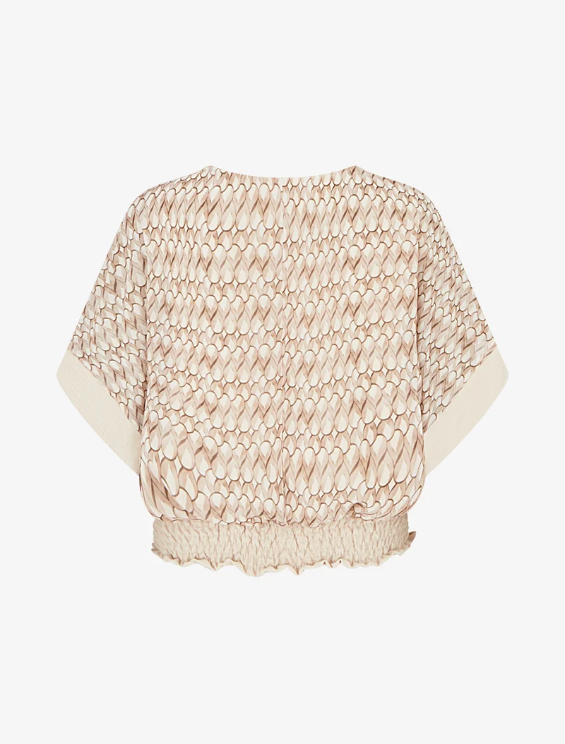 Top imprimé fantaisie à manches chauves-souris - Beige