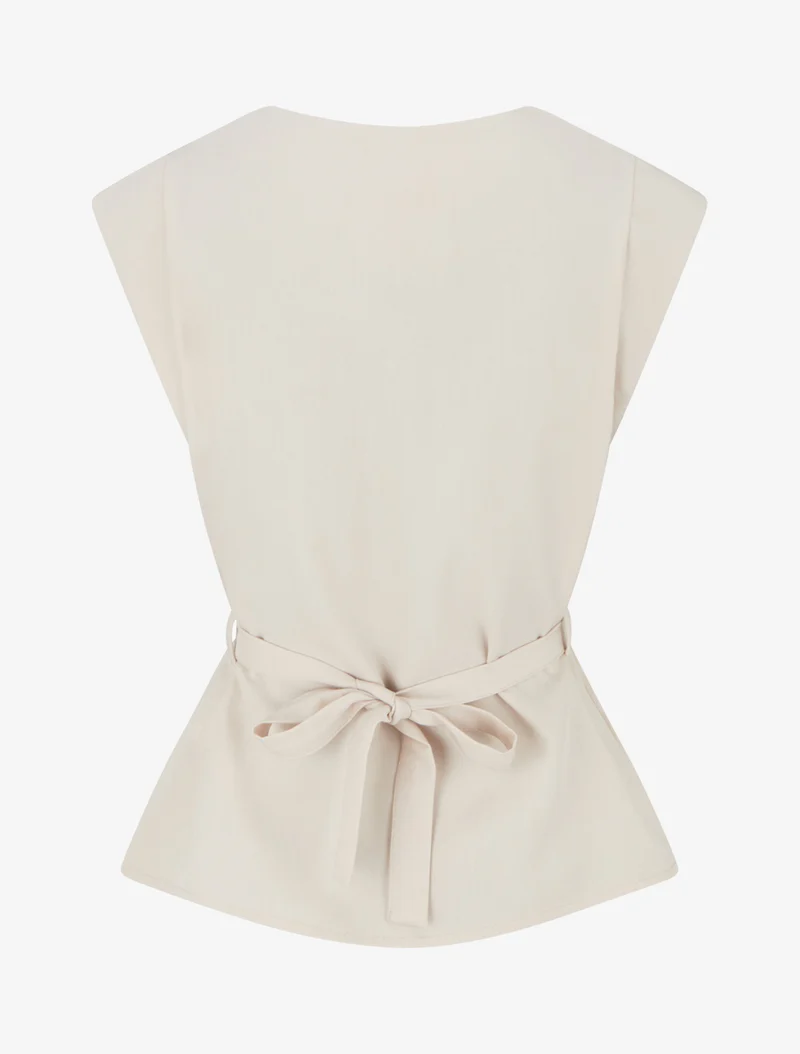 Top uni sans manches à empiècement bijou - Beige