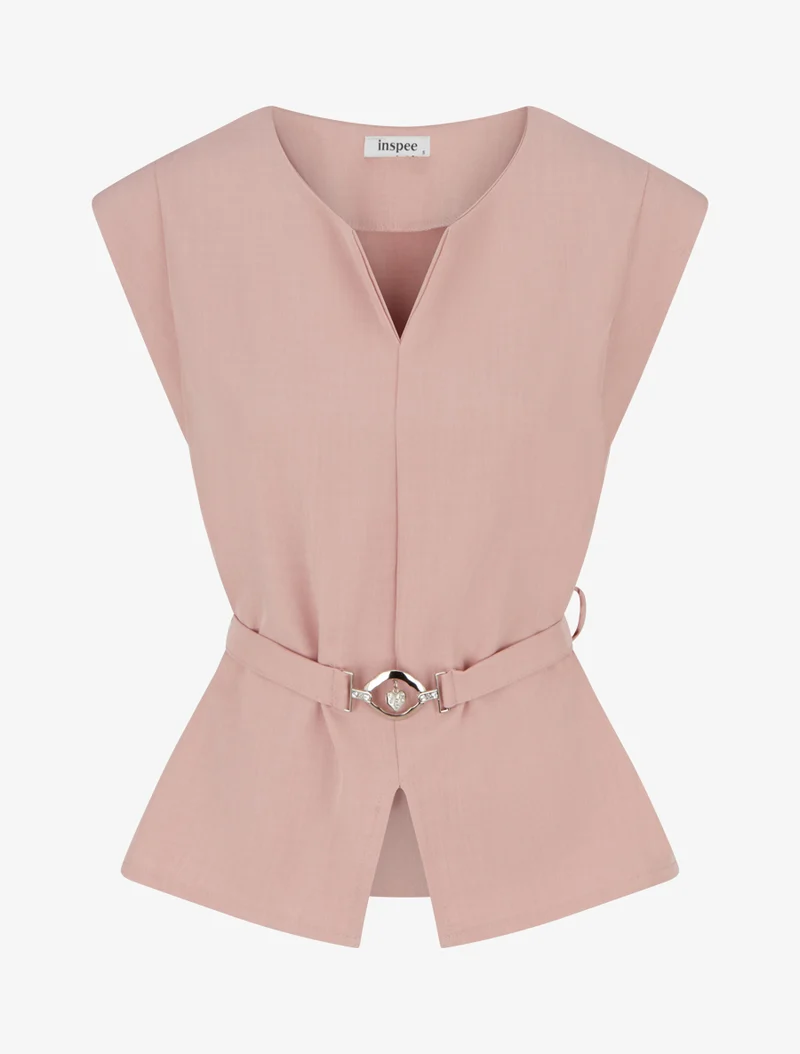 Top uni sans manches à empiècement bijou - Vieux rose