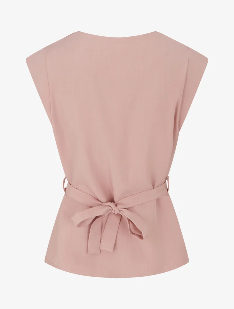 Top uni sans manches à empiècement bijou - Vieux rose