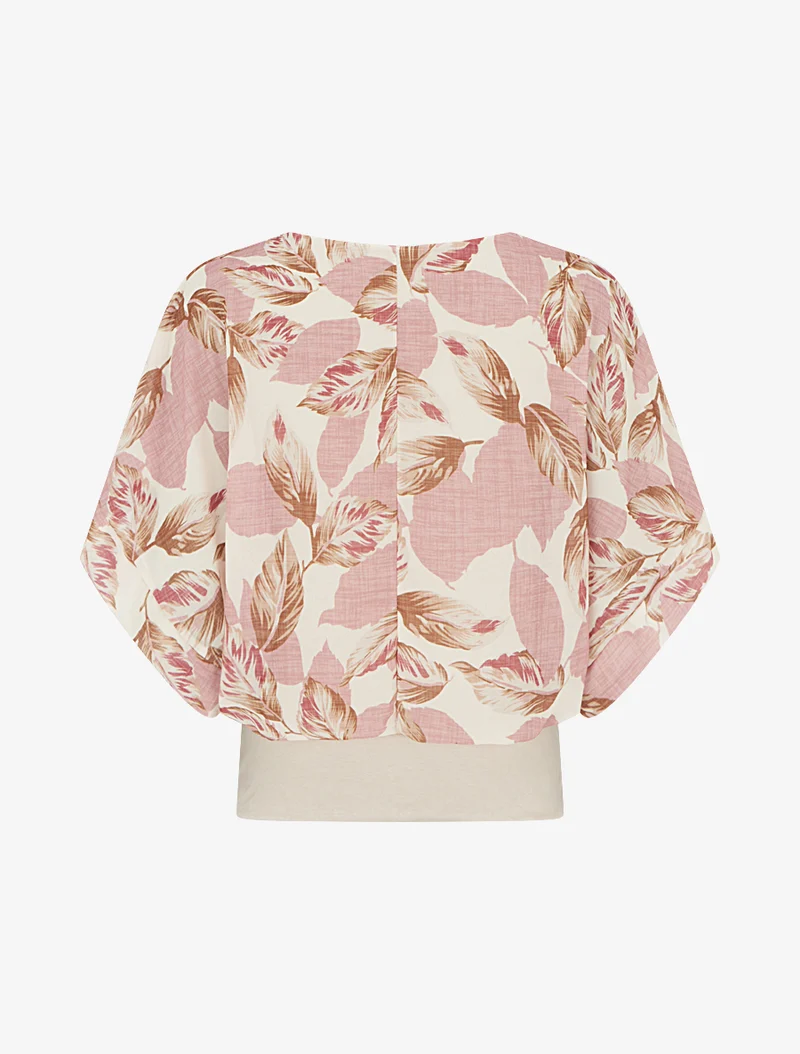 Top imprimé feuillage à manches courtes - Vieux rose
