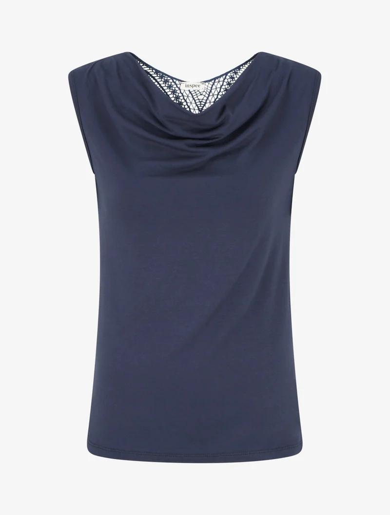 Top uni sans manches à broderie au dos - Marine