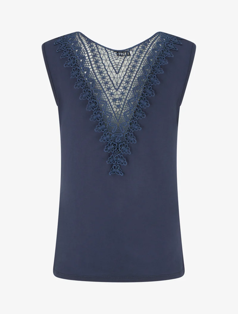 Top uni sans manches à broderie au dos - Marine