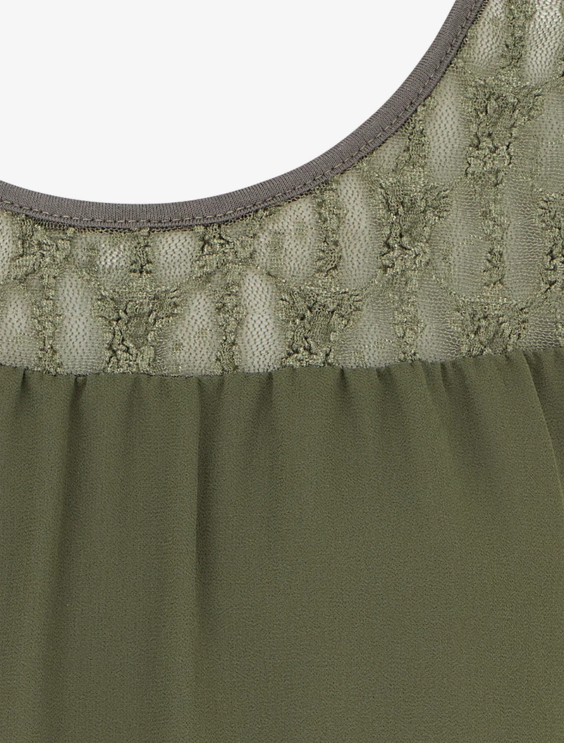 Top boule sans manches à dentelle - Kaki