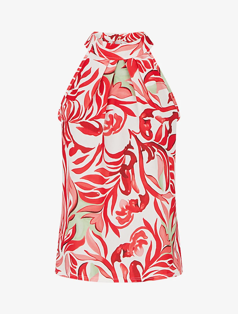 Top sans manches imprimé fantaisie - Rouge