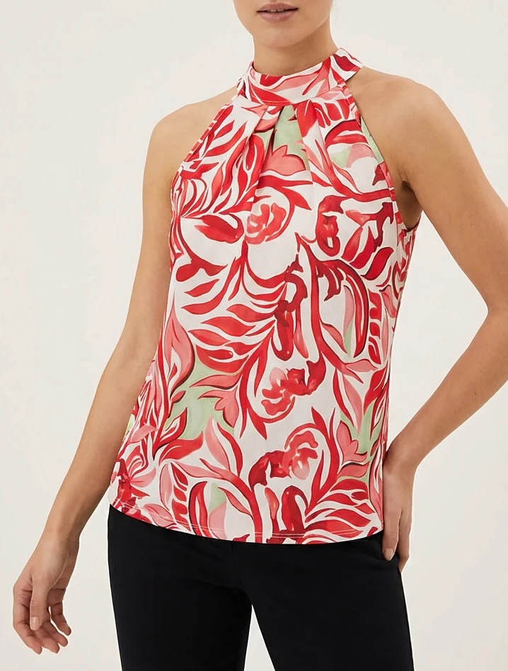 Top sans manches imprimé fantaisie - Rouge