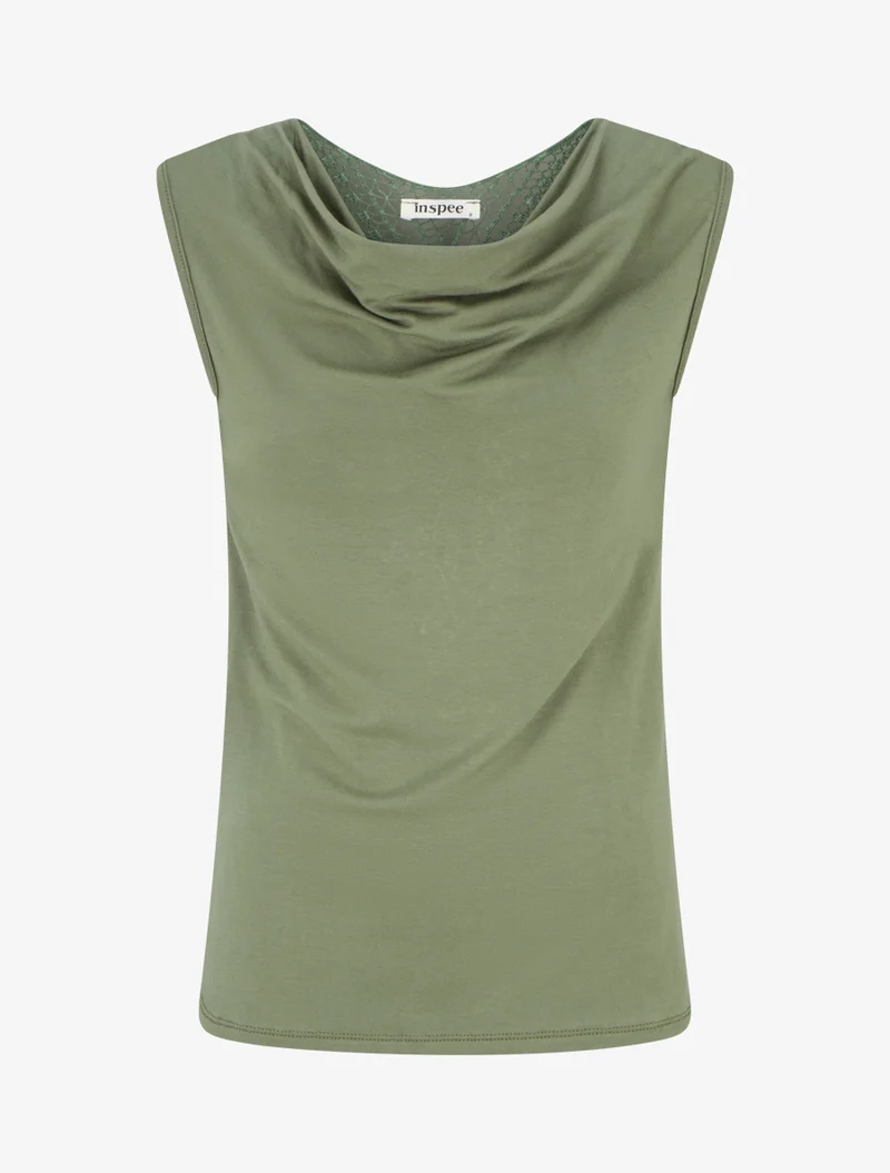 Top uni sans manches à broderie au dos - Kaki