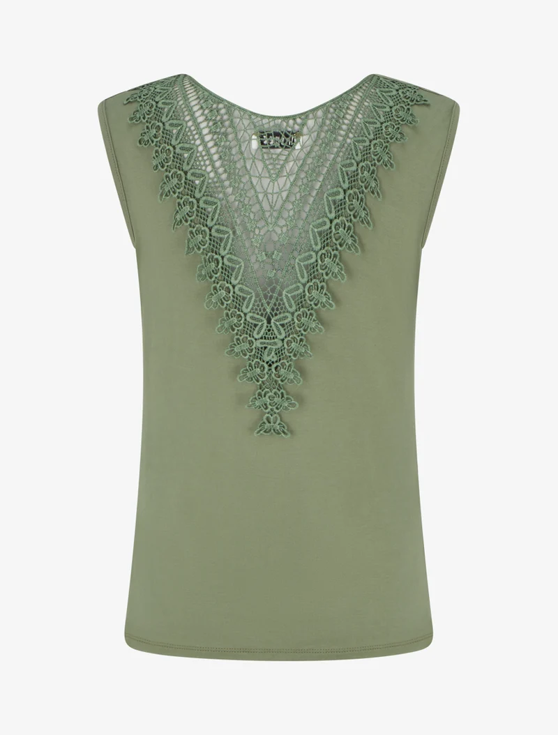 Top uni sans manches à broderie au dos - Kaki