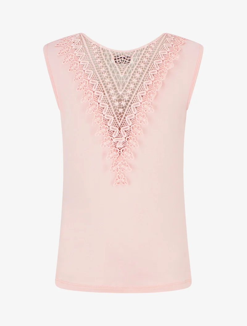 Top uni sans manches à broderie au dos - Rose