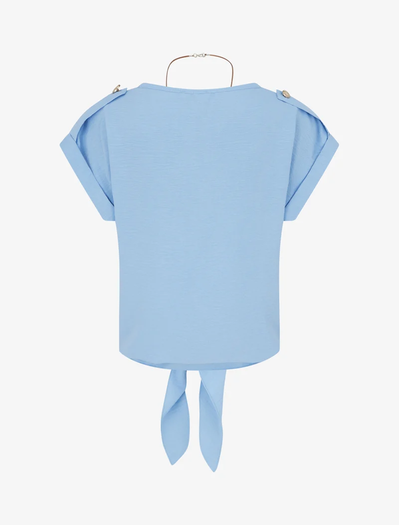 Top uni à nouer et manches courtes - Bleu ciel