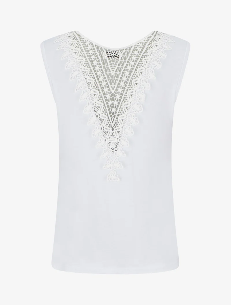 Top uni sans manches à broderie au dos - Blanc