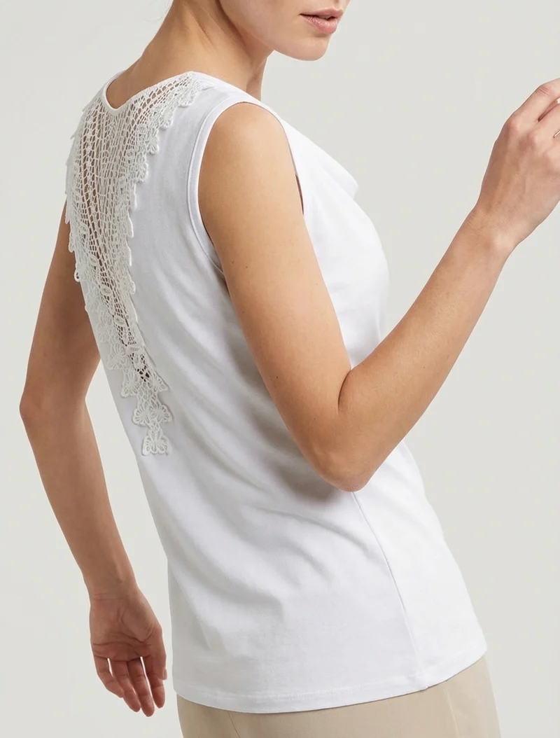 Top uni sans manches à broderie au dos - Blanc