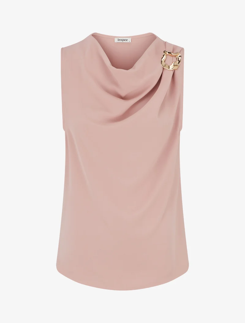 Top uni à empiècement bijou - Vieux rose