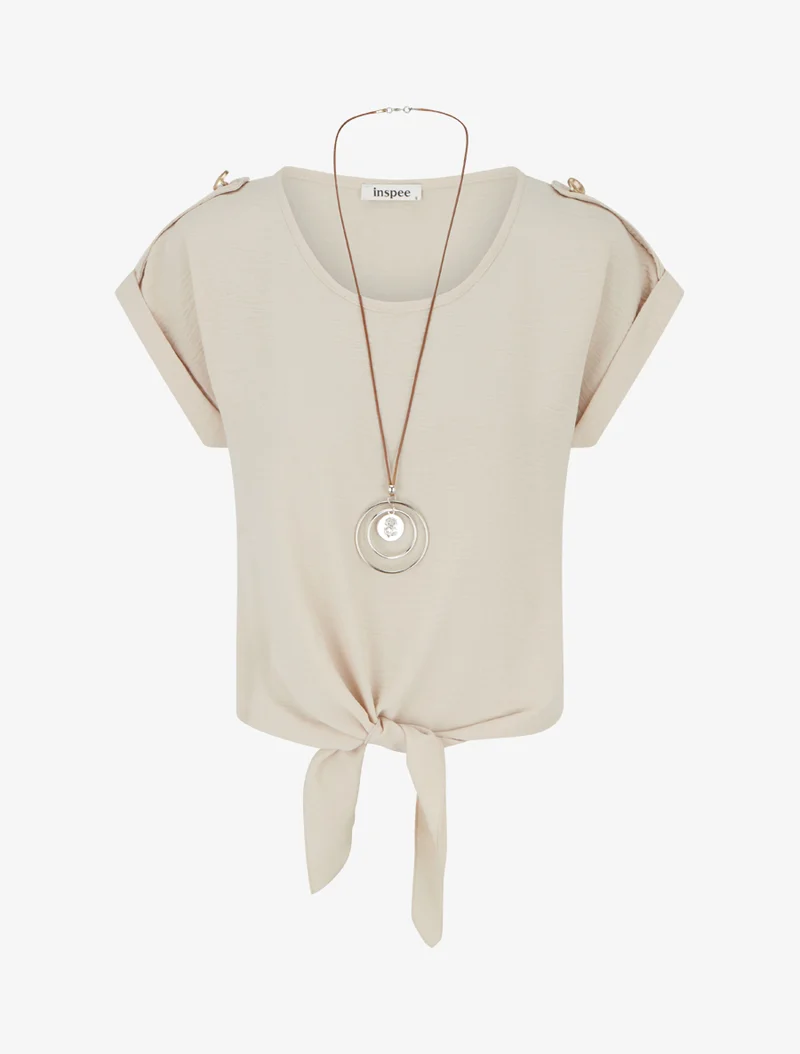 Top uni à nouer et manches courtes - Beige