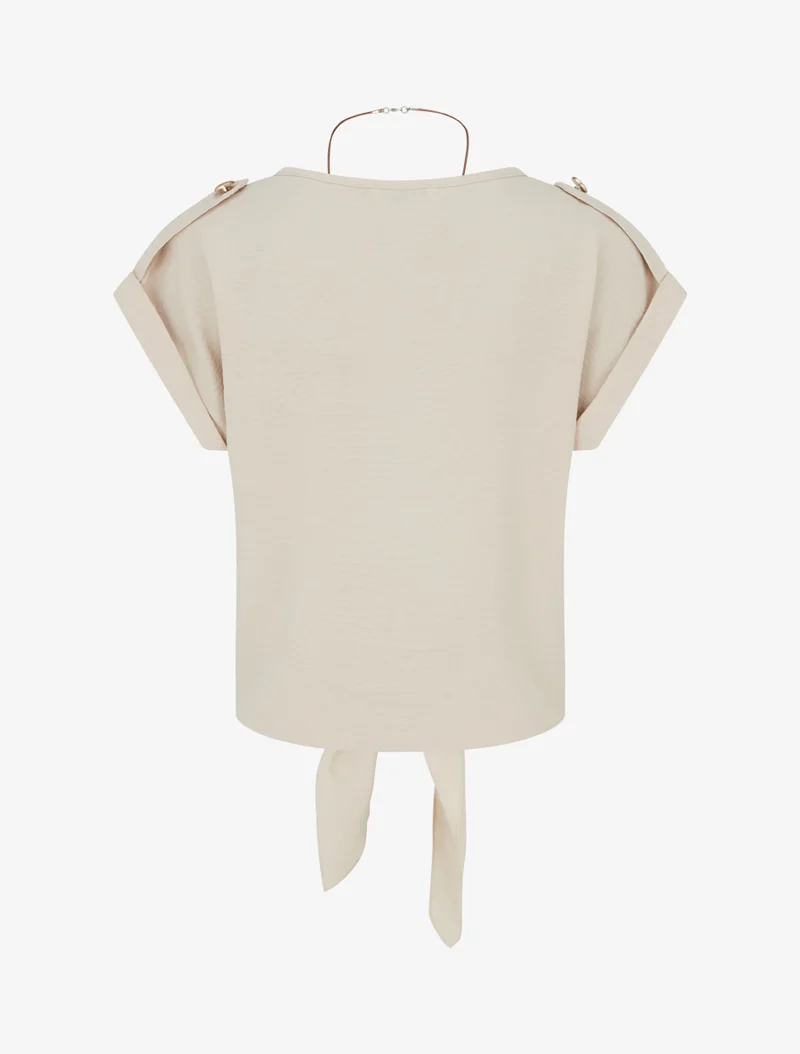 Top uni à nouer et manches courtes - Beige