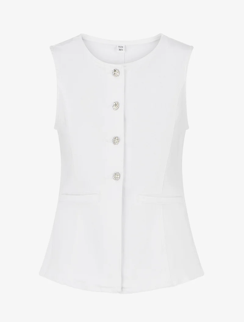 Top en jean boutonné - Blanc