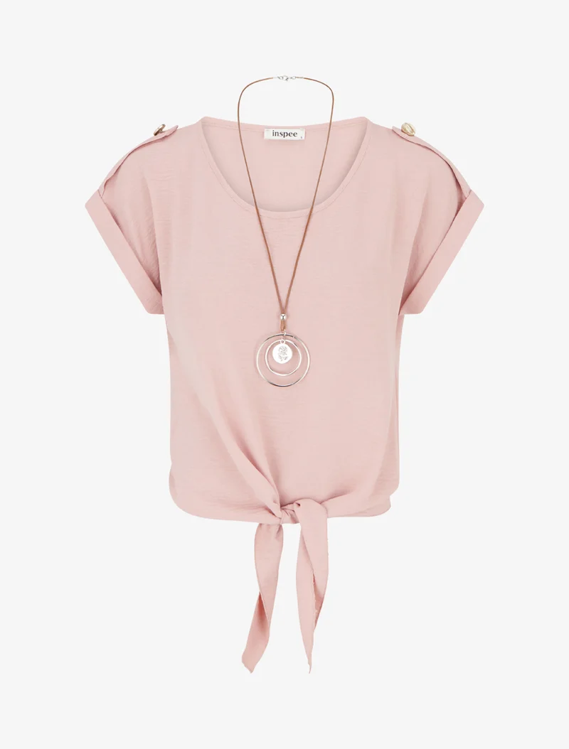 Top uni à nouer et manches courtes - Vieux rose