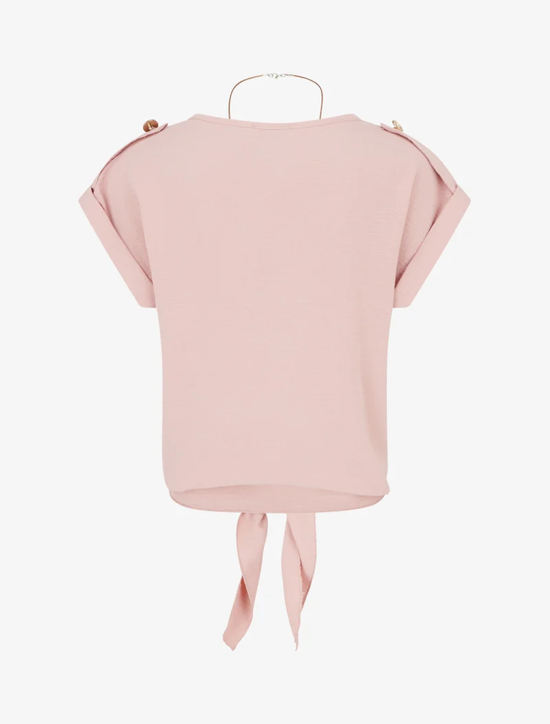 Top uni à nouer et manches courtes - Vieux rose
