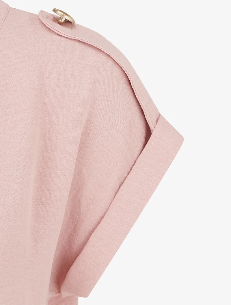 Top uni à nouer et manches courtes - Vieux rose