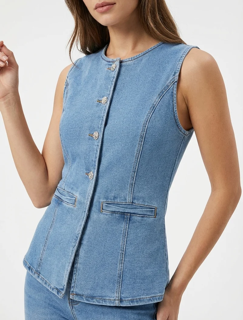 Top en jean boutonné - Bleu
