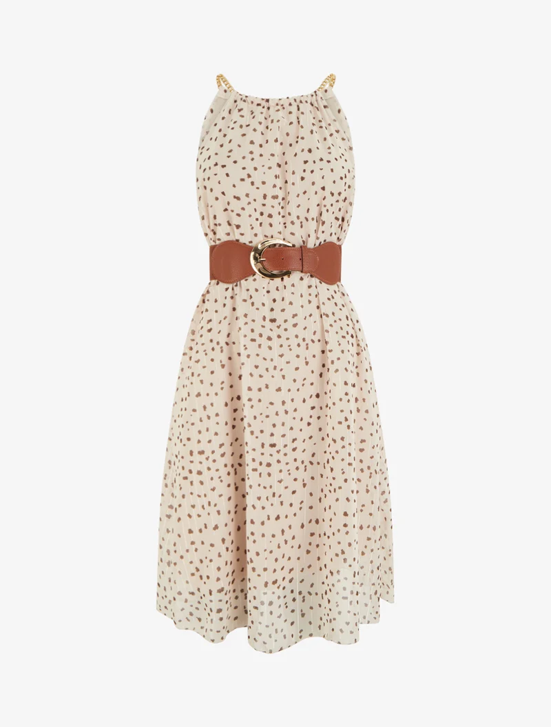 Robe à bretelles chaînes imprimé moucheté - Beige