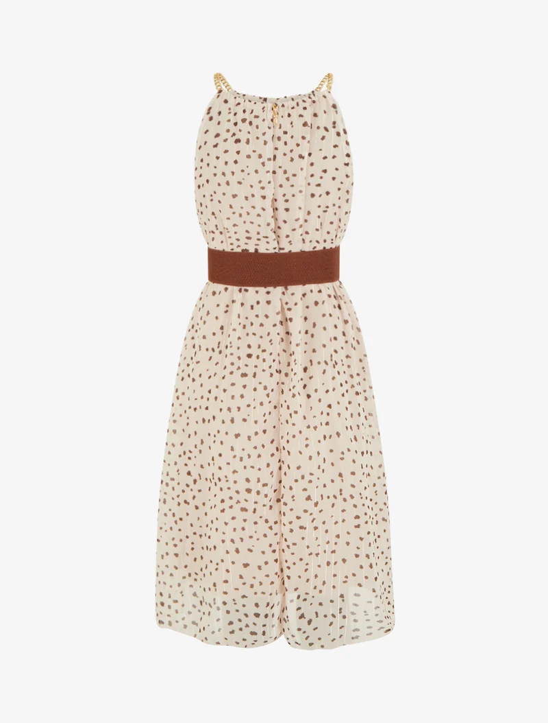 Robe à bretelles chaînes imprimé moucheté - Beige