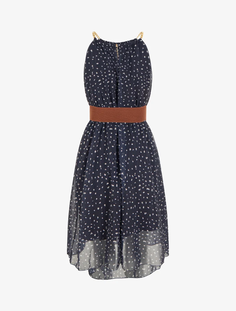 Robe à bretelles chaînes imprimé moucheté - Marine