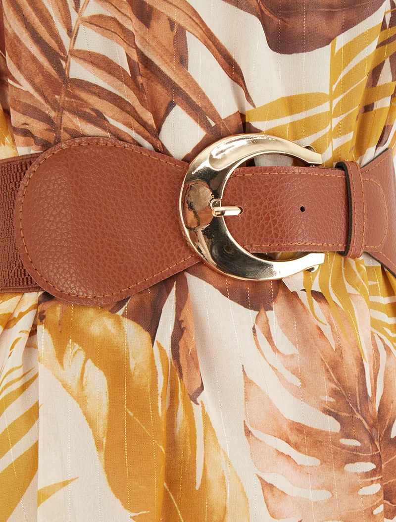 Robe à bretelles chaînes imprimé tropical - Jaune moutarde
