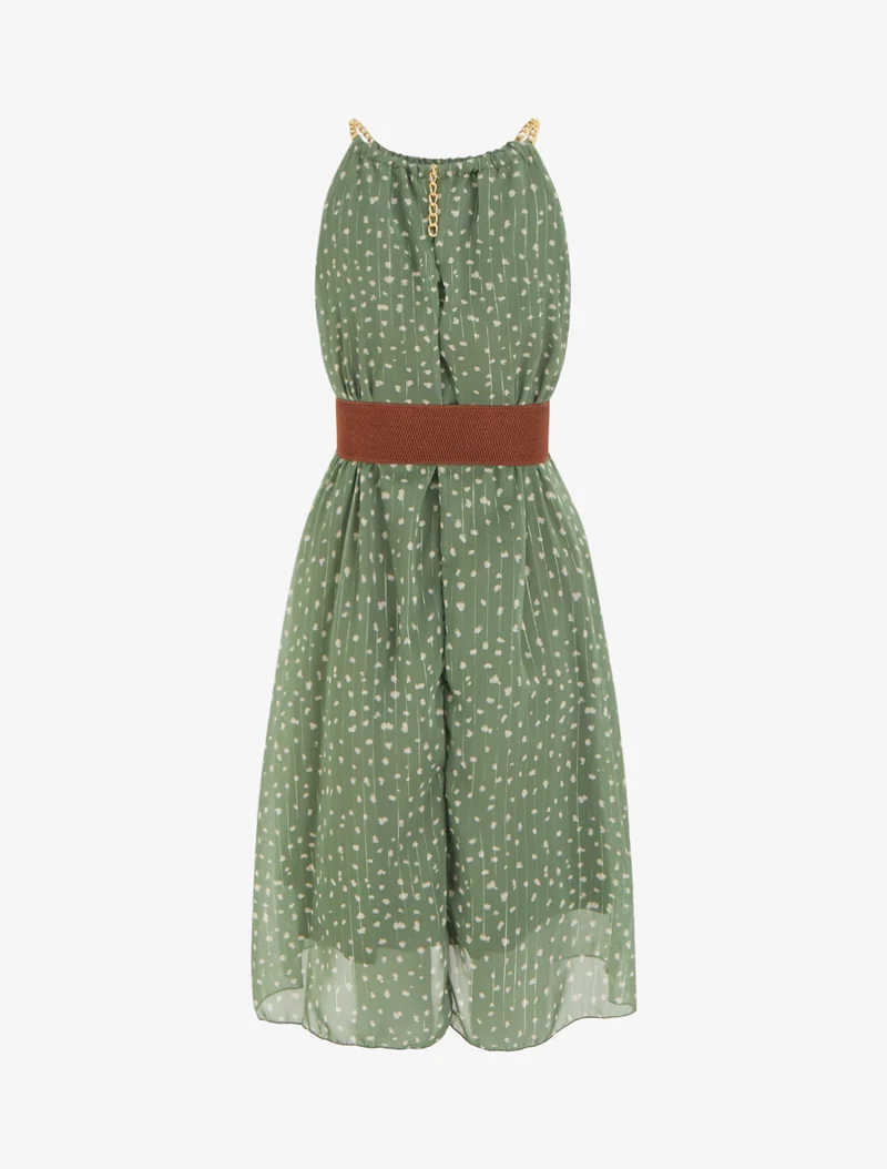 Robe à bretelles chaînes imprimé moucheté - Kaki