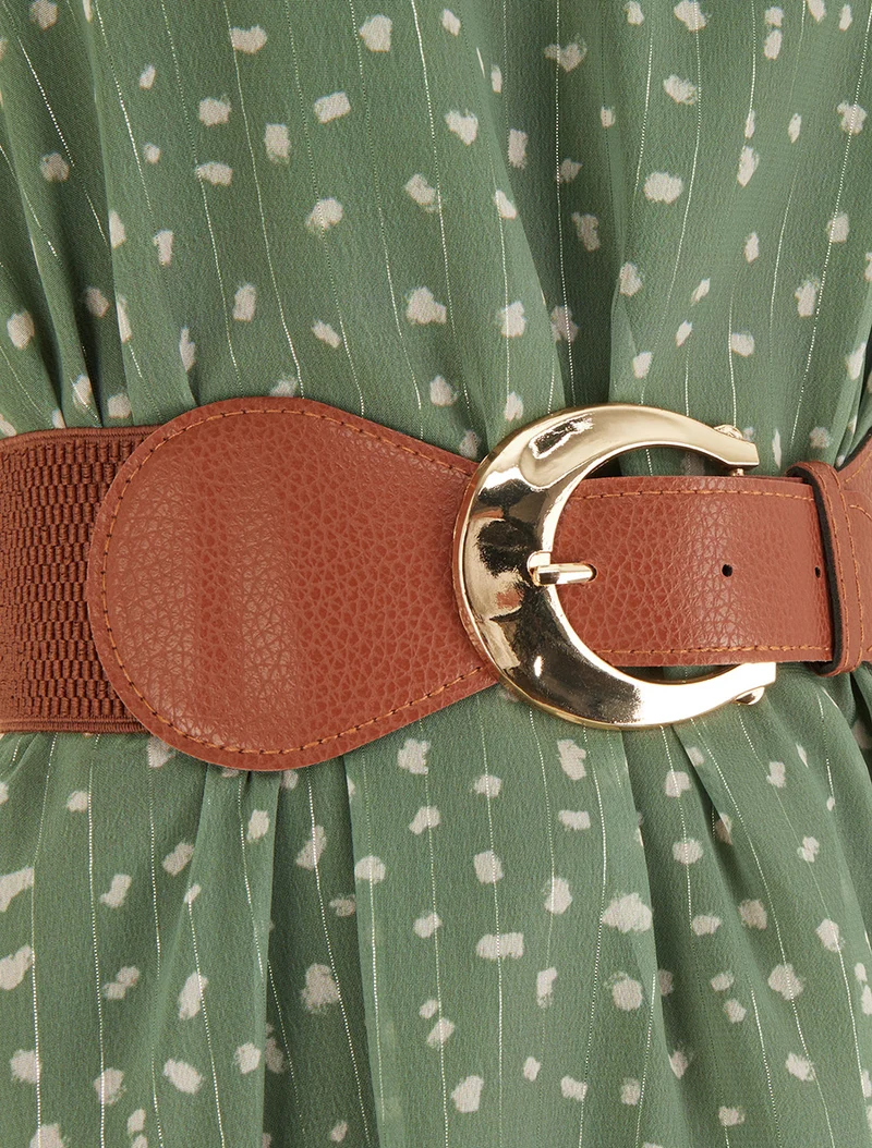 Robe à bretelles chaînes imprimé moucheté - Kaki