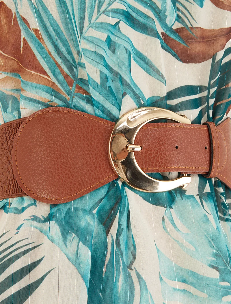 Robe à bretelles chaînes imprimé tropical - Turquoise