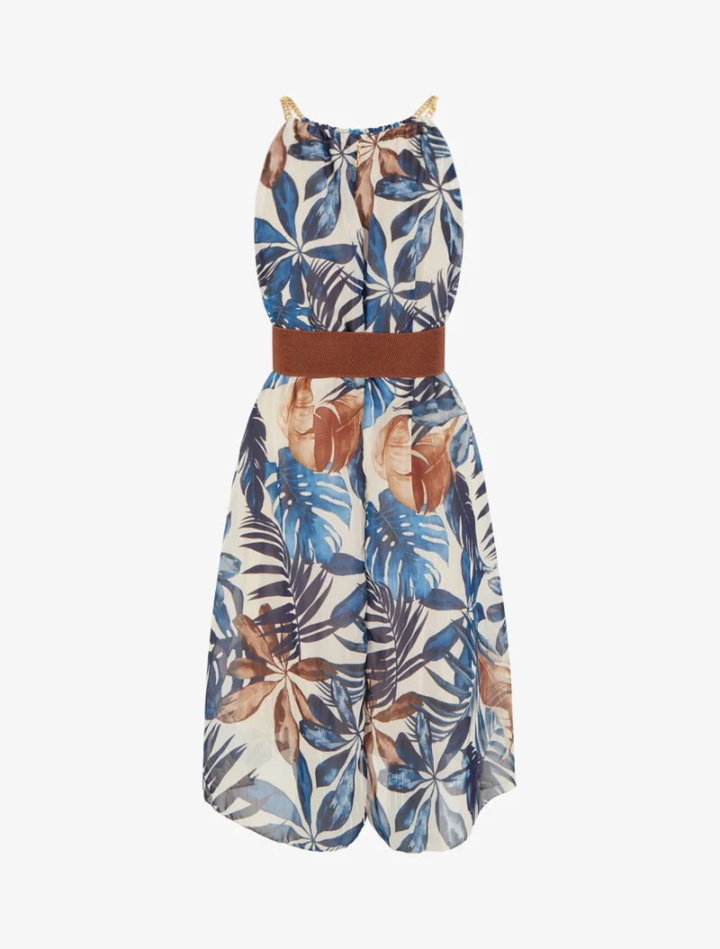 Robe à bretelles chaînes imprimé tropical - Marine