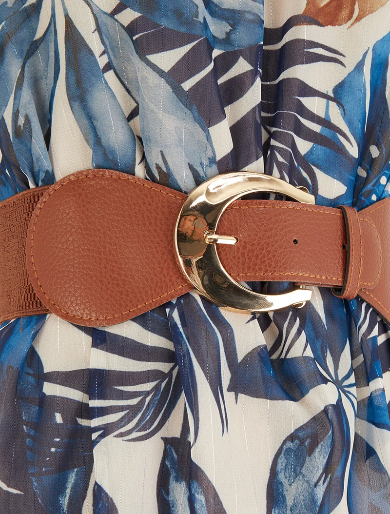 Robe à bretelles chaînes imprimé tropical - Marine