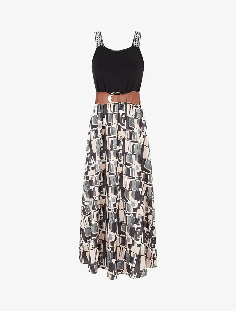 Robe longue imprimé graphique - Noir